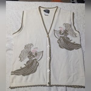 Vintage Southern Lady Angel Sweater Vest Gold Trim M